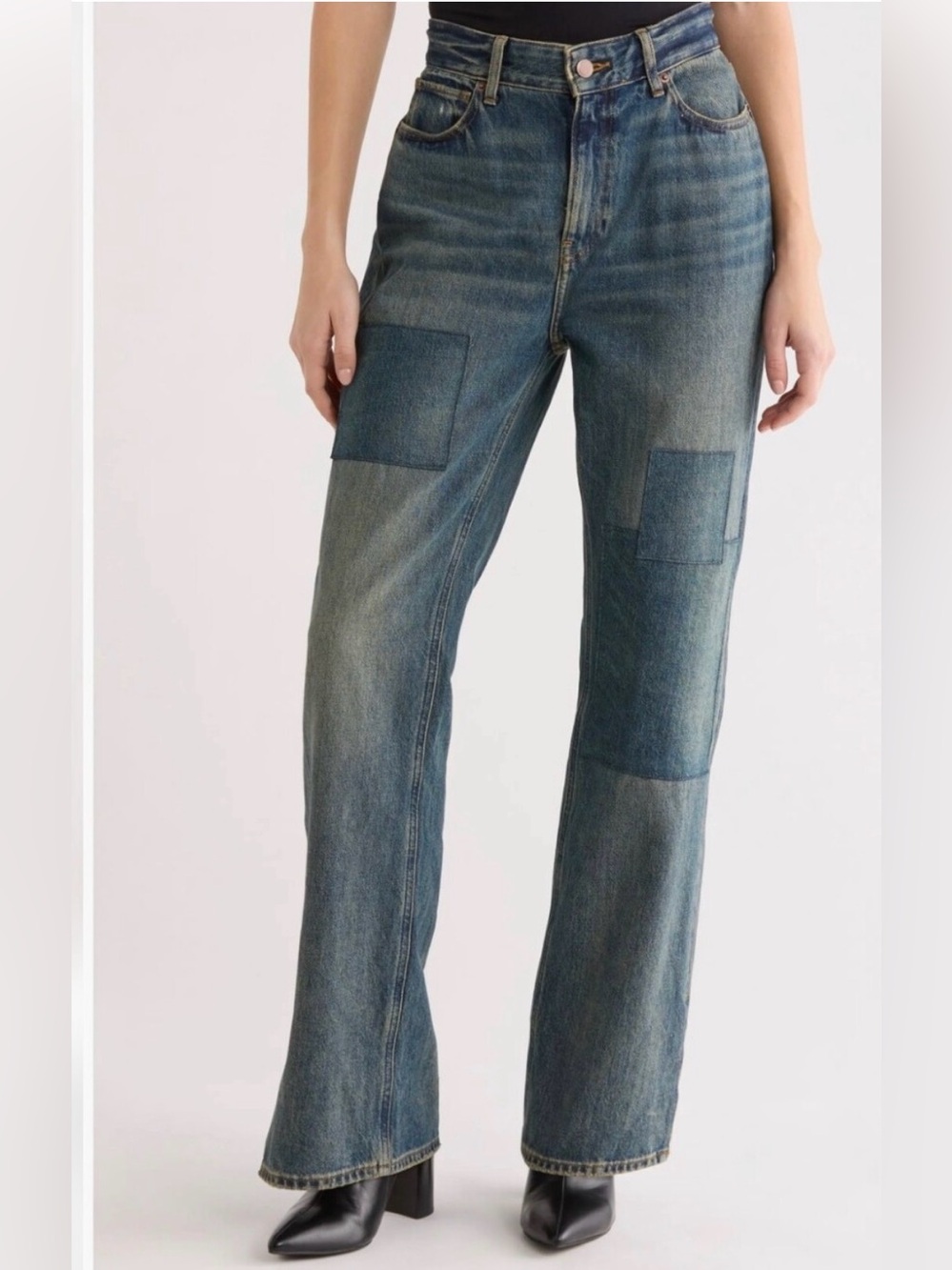 Good American Blue Patchwork Flare Jeans